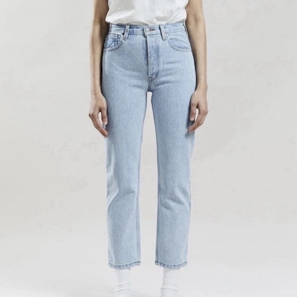 Still Here Tate Jeans Size 26 High Rise Straight Leg Asymmetric Stripe Denim - Picture 15 of 15